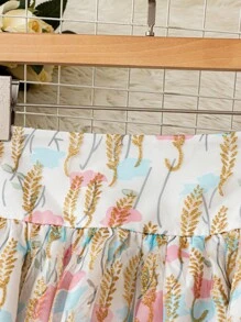 SHEIN LUNE Falda holgada con estampado floral y tela de malla metálica, talla grande - Albaricoque - Ver 3