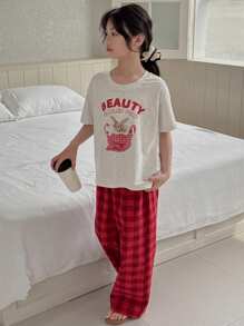 Dazy Kids Tween Girl Short Sleeve Round Neck T-Shirt And Pants Pajamas Set,Girls Summer Outfits,Back To School Clothes