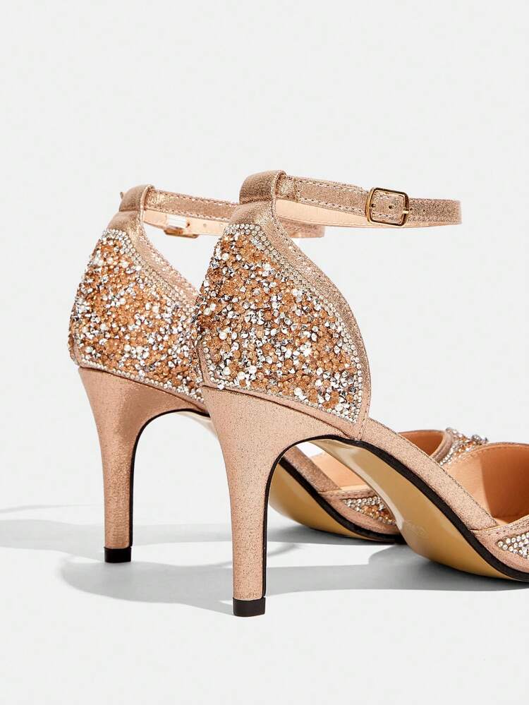 CUCCOO TILAWA Champagne Crystal High Heel Wedding Party Pumps, Women's Pointed Toe Sexy Slip-On Stilettos For Christmas