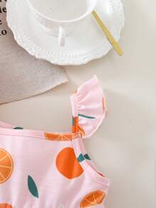 SHEIN 2pcs/Set Toddler Girls Cute Cartoon Print Cap Sleeve Summer Dress Set - Multicolor - View 5