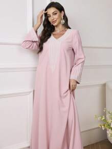 Al Najma Vestaglia lunga da donna ampia con ricami e perline, per festival, kaftan modesto