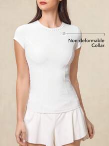 OutZeal 女士健身运动T恤 白色健身普拉提服 吸湿排汗短袖紧身压缩上衣 运动上衣 - 白色 - 查看 3