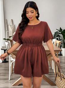 Breezaya Tuta corta oversize da donna con spalle oblique, in misto cotone e lino, con ampia gamba a campana