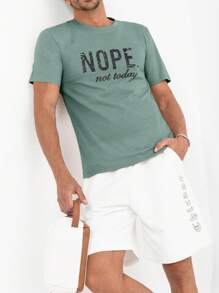 SHEIN Cottnline Men's Letter Print Round Neck Short Sleeve Casual Versatile T-Shirt - Mint Green - View 5