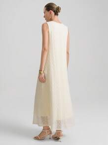 Ontre Vestido de punto elástico y cómodo de color albaricoque para mujer, unicolor sin mangas con escote en V, de moda para el verano