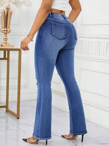 SHEIN Lady Damen Casual Skinny Distressed Flare Jeans, Blaue hohe Taille Jeans Damen Jeans hohe Taille Petite Jeans für Damen Plus Jeans für Damen Jeans Damen hohe Taille Sommerhose hohe Taille Jeans Flare Jeans Büro-Outfits für Damen Arbeitskleidung Damen Festival-Outfits für Damen Flare Jeans Business-Kleidung Damen Europäischer Sommer