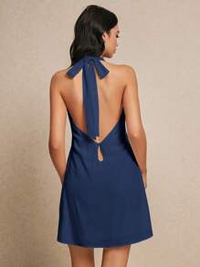 Poéselle Women's Solid Color Summer Mini Linen Dress, Elegant Backless Bowknot In Breathable Linen Fabric, Resort Dress, Perfect Mini Dress For Hot Summer Days, This Dress Is Made Of Breathable Linen Fabric To Keep You Cool And Comfortable. The Strapless Neckline And Backless Design Will Create The Most Glamorous Silhouette For Your Vacations And Daily Appointments.Summer Dresses For Women Dresses For Wedding Event