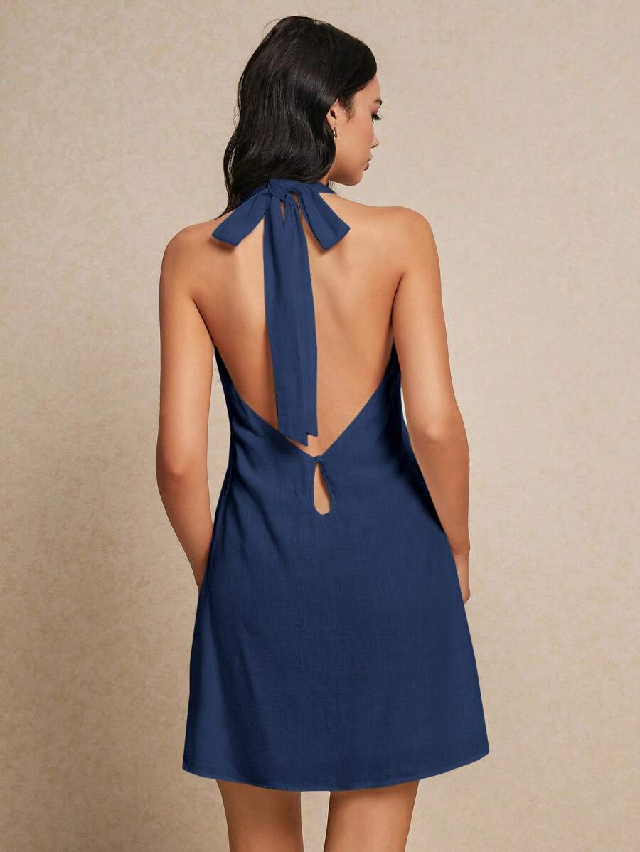 Poéselle Women's Solid Color Summer Mini Linen Dress, Elegant Backless Bowknot In Breathable Linen Fabric, Resort Dress, Perfect Mini Dress For Hot Summer Days, This Dress Is Made Of Breathable Linen Fabric To Keep You Cool And Comfortable. The Strapless Neckline And Backless Design Will Create The Most Glamorous Silhouette For Your Vacations And Daily Appointments.Summer Dresses For Women Dresses For Wedding Event