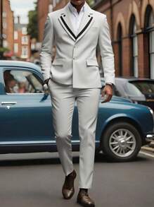 Calvornis Premium Design 2Pc Suit Set: Jacket & Trousers, Business Casual - Light Grey - View 5