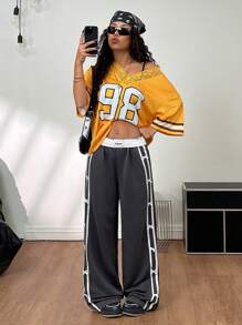 Coolane Pantaloni larghi da donna in tuta per festival estivi, uscire, streetwear, carini, in stile Y2K, con decorazione a trama con fiocco