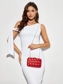 SHEIN BAE Elegant Plain Textured Clutch Purse - Red - View 1