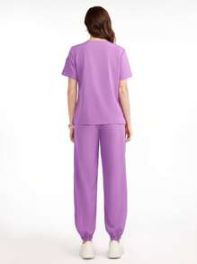 Scrubzie Conjunto Uniforme de Scrub Cor Sólida com Top de Manga Curta e Calça