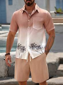 Manfinity RSRT Set di camicia a maniche corte e pantaloncini casual da uomo con stampa di palme, adatto per vacanze