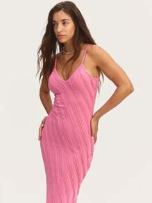 SHEIN Unity Pink Ribbed Women Maxi Dress Designed With A Flattering Fitted Silhouette And Sleeveless Design, Ideal For Summer Events, Beach Parties, Or Vacation Evenings. - Pink - View 5