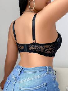 SHEIN 1 pièce Soutien-gorge avec armatures pour grandes tailles, style minimaliste et romantique. Lingerie sexy en dentelle - Noir - Voir 2