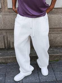 Manfinity Hypemode Men's Casual Elastic Waist Wide Leg Sweatpants With Dual Side Pockets - White - View 5