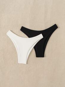 Swim Vcay 2pcs Women Plain & Leopard Print Swimsuit Bottoms Leopard Bikini For Summer Beach Vacation