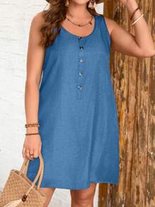 Linhara Abito casual comodo con effetto jeans per taglie forti, di colore blu navy