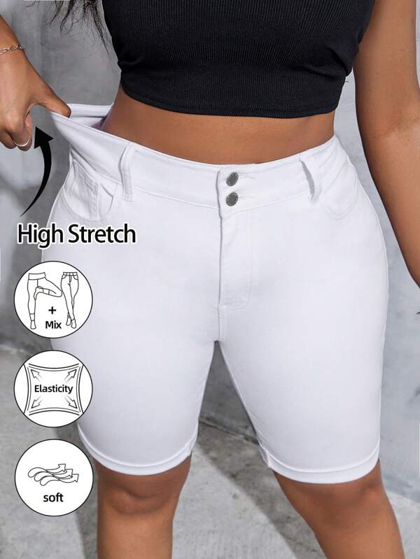 SHEIN Tall CURVE Plus-size dames witte elastische skinny shorts van denim, zomer, vakantie, Pasen, lente, western, kantoor, rave, babyshower, cottagecore, plattelandsvrouwen, voor vrouwen, Nashville, afstuderen, elegant, resortkleding
