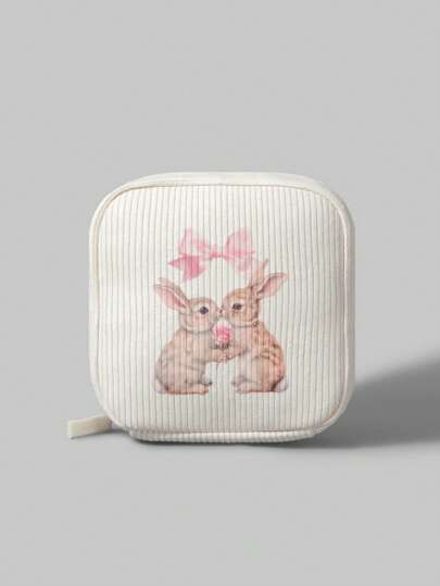 Kawaii Pink Corduroy Fashion Portable Large Capacity Cosmetic Bag 771268