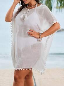 Swim Lushoire Plus Size Women White Loose Fashion Casual Beach Cover Up - White - View 4