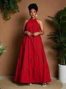 Maweii Plus Size Ruched Sleeveless Flowy Elegant Vacation Dress