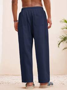 Manfinity VCAY Men Beach Outfits Summer Vacation Basic Woven Casual Surfing Seaside Beach Fit Linen Pants Beachwear