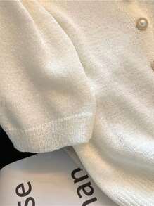 Franclia New Stylish Crew Neck Puff Sleeve Knit Top For Women, Flattering & Age-Reducing - White - View 3