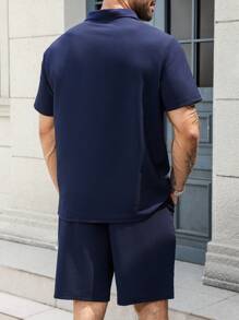 Manfinity Homme 大码男士纯色短袖 Polo 衫和短裤套装，休闲简约质感