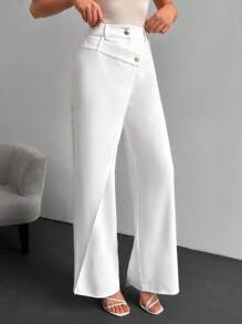 SHEIN Pantaloni larghi asimmetrici da donna, doppio strato, vita alta, pantaloni casual e da donna d'