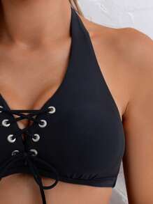 Swim Basics Women's Black Chest String Bikini Top For Summer Beach Vacation - Black - View 5