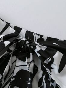 SHEIN Tall 女式高腰黑白花卉印花休闲裙，春夏