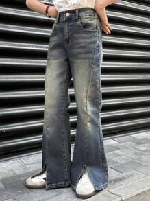 DAZY Tween Girl Denim Bell Bottom Pants - Dark Wash - View 3