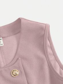 SHEIN 少女休闲优雅简约通勤上衣和长裤两件套 - 藕粉色 - 查看 8