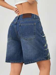 SHEIN ICON Pantaloncini di jeans morbidi e ampi da donna con orlo sfilacciato e tasche