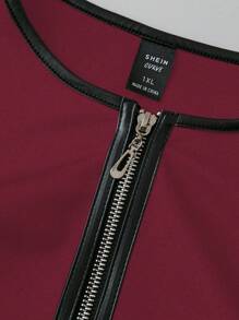 SHEIN Clasi Women Round Neck Ruffled Hem Zipper Jacket Coat - Burgundy - View 5