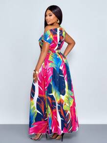 SOLERSUN Plus Size Spring And Summer Fashion Elegant Commuting Casual Slanted Shoulders Short Sleeves Large Skirt Waist Art Street Seaside Vacation Date Travel Female Model - Hot Pink - View 3