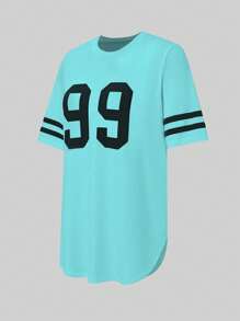 Zolique Digital Print Striped Patterned T-Shirt Graphic Tees Women Tops - Blue - View 4