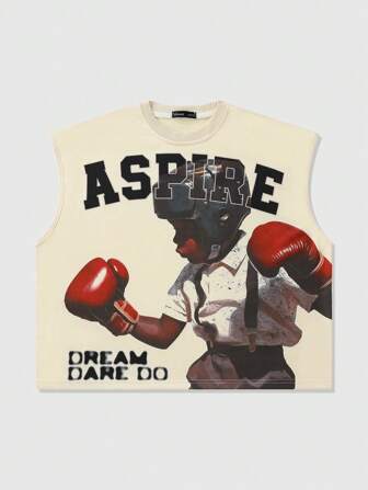 Street Life Camiseta de tirantes suelta y corta con gráfico de boxeo para hombres