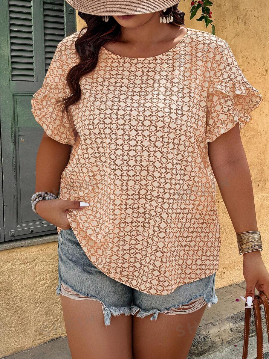 SHEIN Holidaya Camisa casual de manga corta con estampado de flores para mujer talla grande, ideal para vacaciones