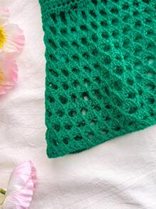 Sweetra New Strapless Halter Backless Hollow Floral Sexy Sweet Spicy Style Fashion Knitted Crop Top For Women - Green - View 5