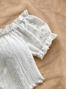 Soleia Bohemian  ,Boho, Romantic Floral ,Vacation, Floral  4th Of July Clothes  Tops De Mujer Vacation Tops Beaded Top Peplum Top  Party Tops  Cami Top Camisole Top  4th Of July Women  Crop Sexy Tops For Women Versatile Off Shoulder Ruffle Elastic Pleated Cropped Tank Top, Short Sleeve, White, Puffy Sleeve, Brunch, Boho Style, Easter, Summer, Music Festival, Airport, Vacation, Casual, All White, Beach, Western Style,Party