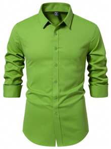 Calvornis Áo sơ mi nam dài tay màu trơn, thời trang cho mùa hè, áo sơ mi nam ôm sát, áo sơ mi nam màu xanh lá cây, áo sơ mi nam màu xanh lá cây, áo sơ mi nam ôm sát, áo sơ mi nam màu xanh lá cây tươi sáng, cho mùa thu - màu xanh lá - Xem 3