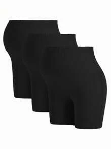 SHEIN 3-Pack Maternity Bike Shorts For Women, Comfortable Knitted Fabric, Short Length - Black - View 9