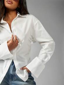 MISSGUIDED Professional Button-Down Collared Office Blouse Workwear Long Sleeve Fitted Career Top Business Casual Interview Shirt Work Essential Spring Fashion - White - View 3