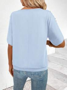 SHEIN LUNE Maglietta casual da donna a maniche corte, con spalle scoperte, di colore unito e taglio ampio