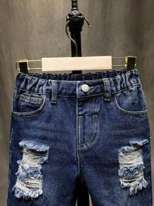 SHEIN Young Boy's Distressed Fashion Summer Denim Shorts Summer Holiday