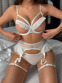 DAZY Ensemble de lingerie sexy et transparente en maille blanche pour femmes - Blanc - Voir 6