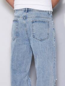 Manfinity Homme Men's Casual Modern Light Wash Denim Jeans With Ripped Knees And Zipper Details Going Out Urban Hang Out Vacation College - Light Wash - View 5