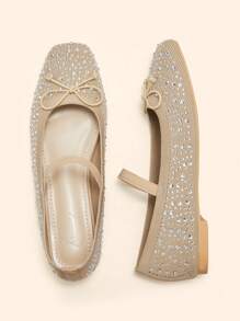 CUCCOO BASICS Women's Fashion Sparkling Brocade Mary Jane Flats, School/Student Cute & Sweet Style, Apricot Color - Apricot - View 3